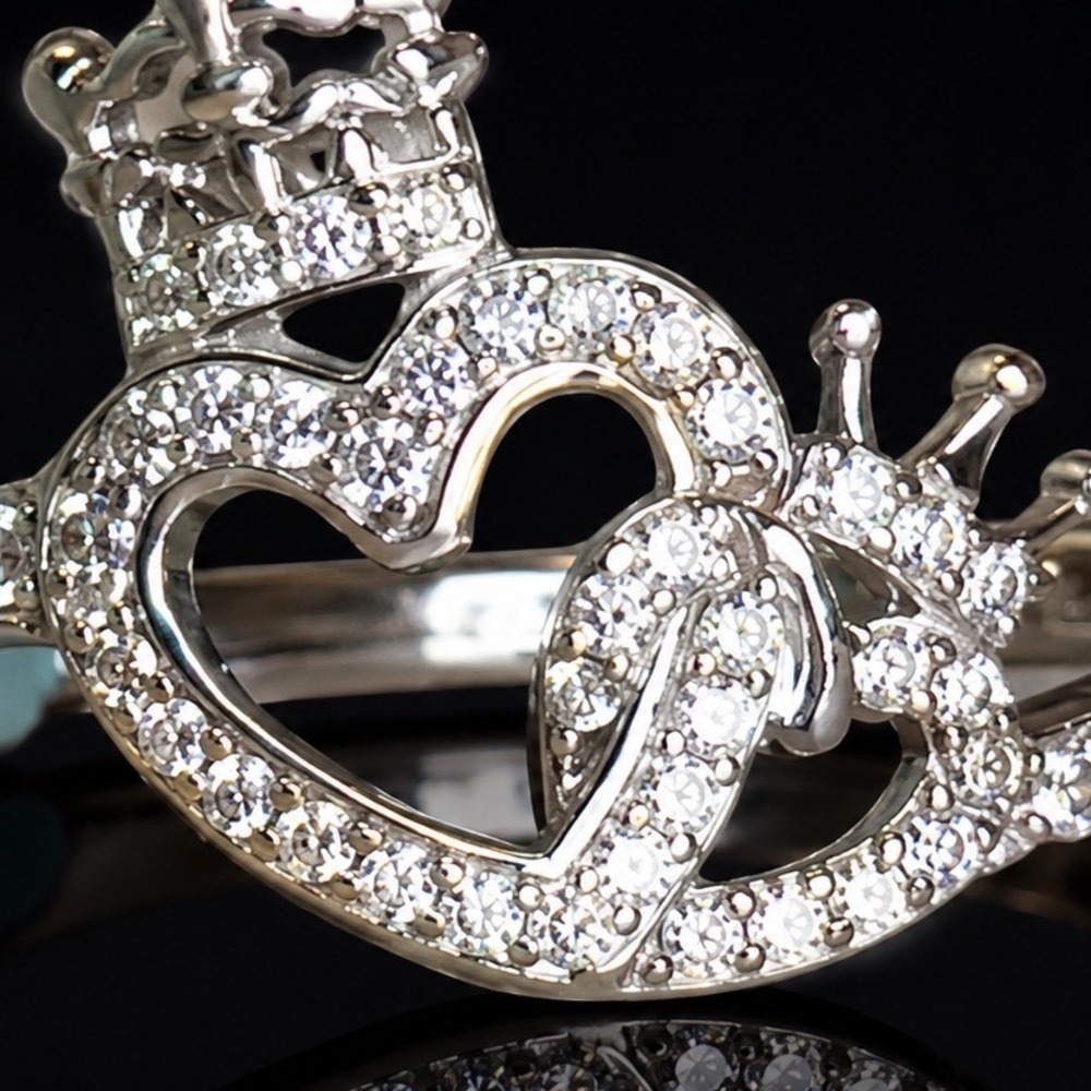 925 Sterling Silver 0.35ctw VVS D Moissanite Double Heart Crown Tiara Ring Sz 8